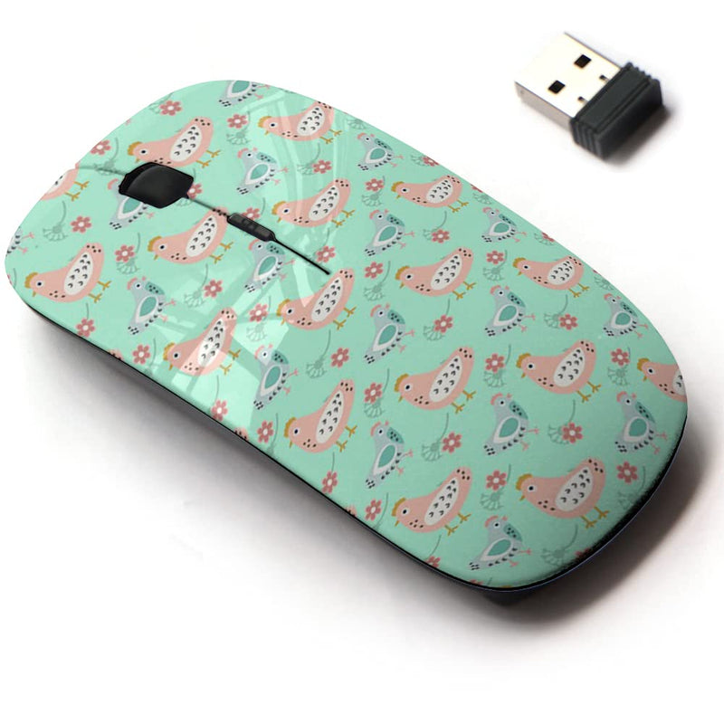 [Australia - AusPower] - 2.4G Wireless Mouse with Cute Pattern Design for All Laptops and Desktops with Nano Receiver - Easter Chicken Flowers 