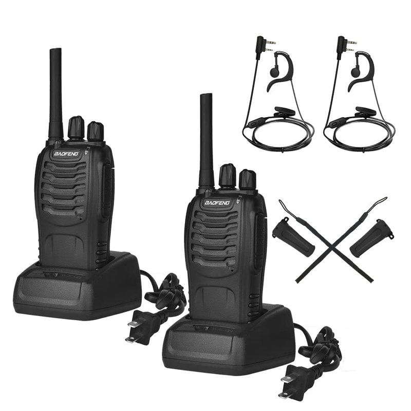 [Australia - AusPower] - BAOFENG Walkie Talkies Long Range for Adults Kids Two Way Radios with Earpieces,16 Channel UHF, Rechargeable Handheld 2-Way Radios with Flashlight （2 Pack）, black, 88A 