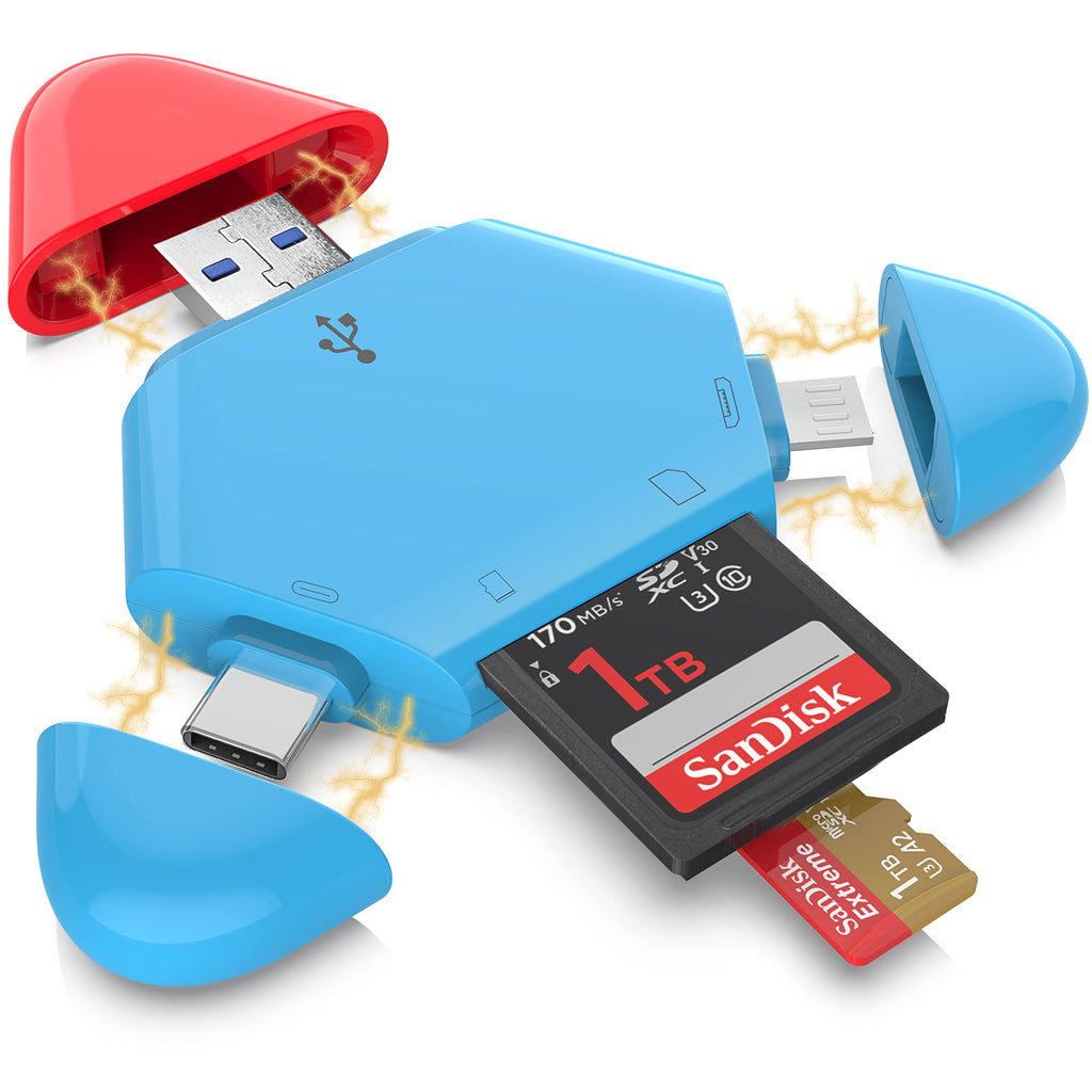 [Australia - AusPower] - Micro SD Card Reader USB-A,Magnetic Cap Triangle Design Micro USB to Camera Memory Card Reader,Trail Camera Micro SD Card Adapter USB C for PC/Laptop/OTG Android Phone/Tablet,Supports SD/MicroSD/MMC Blue&Red(For Android) 