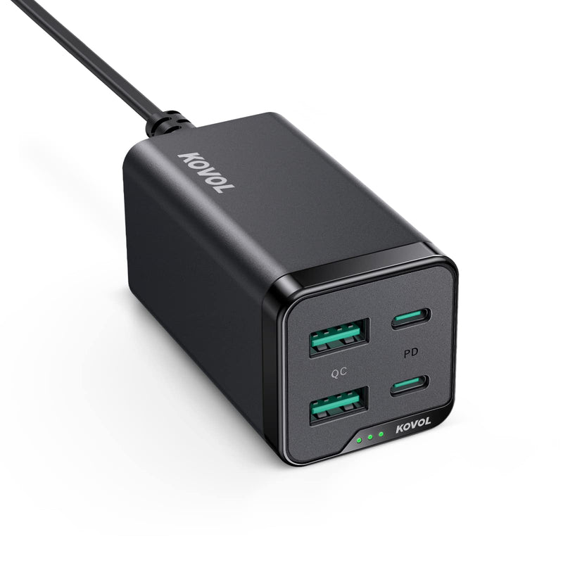 [Australia - AusPower] - USB C Charger, KOVOL 65W 4-Port PD PPS [GaN III] Fast Desktop Wall Charger USB C Charging Station with 2 USB-C +2 USB Ports for iPhone 12,13, iPad Pro, MacBook Pro/Air, Galaxy, Pixel, Laptop and More 