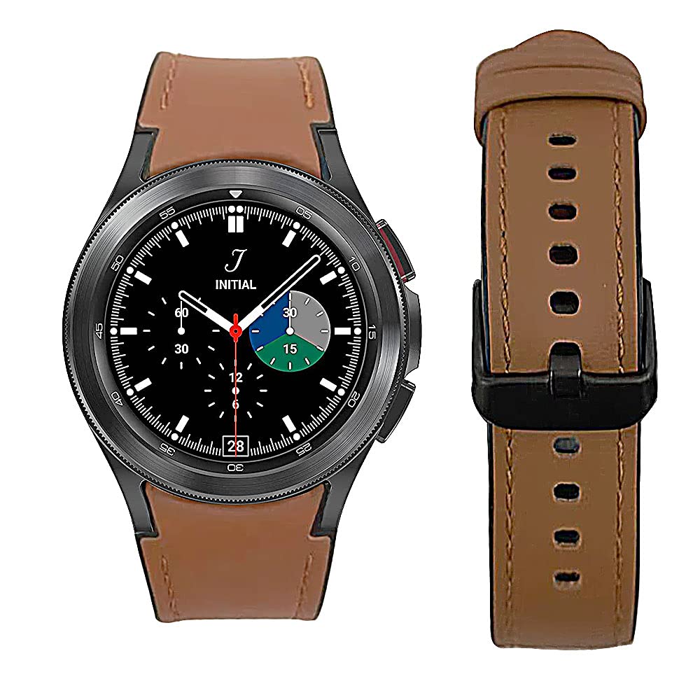 [Australia - AusPower] - Krudary Band Compatible with Galaxy Watch 4 Classic Bands 46mm 42mm Men, No Gaps Silicone with Leather Bracelet Business Repalcement for Samsung Galaxy Watch 4 40mm 44mm Brown 