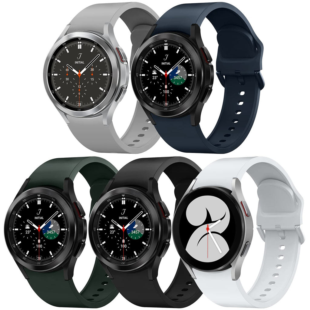 [Australia - AusPower] - GrTrees 5 Packs Bands Compatible with Samsung Galaxy Watch 4 40mm 44mm/ Galaxy Watch 4 Classic 46mm 42mm, 20mm Adjustable Silicone Replacement Straps for Women Man Black/Grey/White/D Green/D Blue Black/Grey/White/Dark Green/Dark Blue 