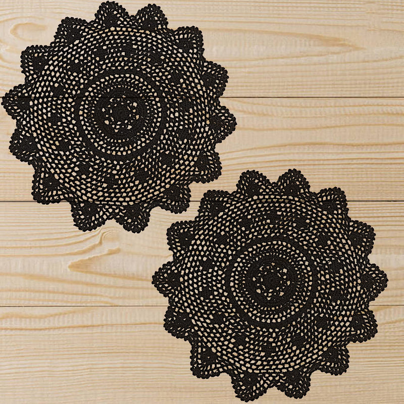 [Australia - AusPower] - Qxzvzem 2 Pieces 15 Inch Doilies Crochet for Dressers and End Tables Crafts Disposable Medium Halloween Valentines Doilies Cloth Lace Placemats Coasters Black Cotton Round Vintage Tablecloth 
