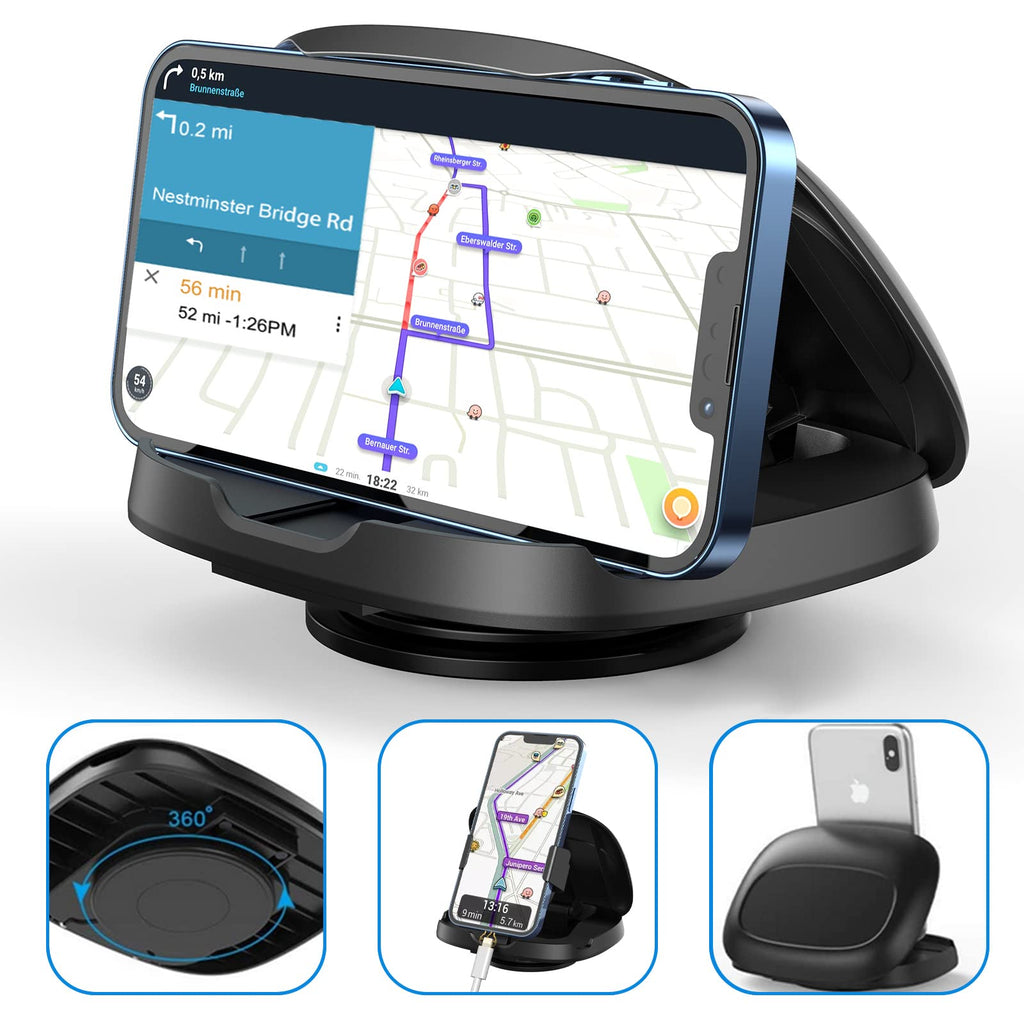 [Australia - AusPower] - Cell Phone Holder for Car, Upgrade 360° Rotatable Phone Mount for Dashboard, Horizontal & Vertical Viewing Friendly Phone Car Mount, Compatible with iPhone Samsung Android Smartphones GPS Devices 