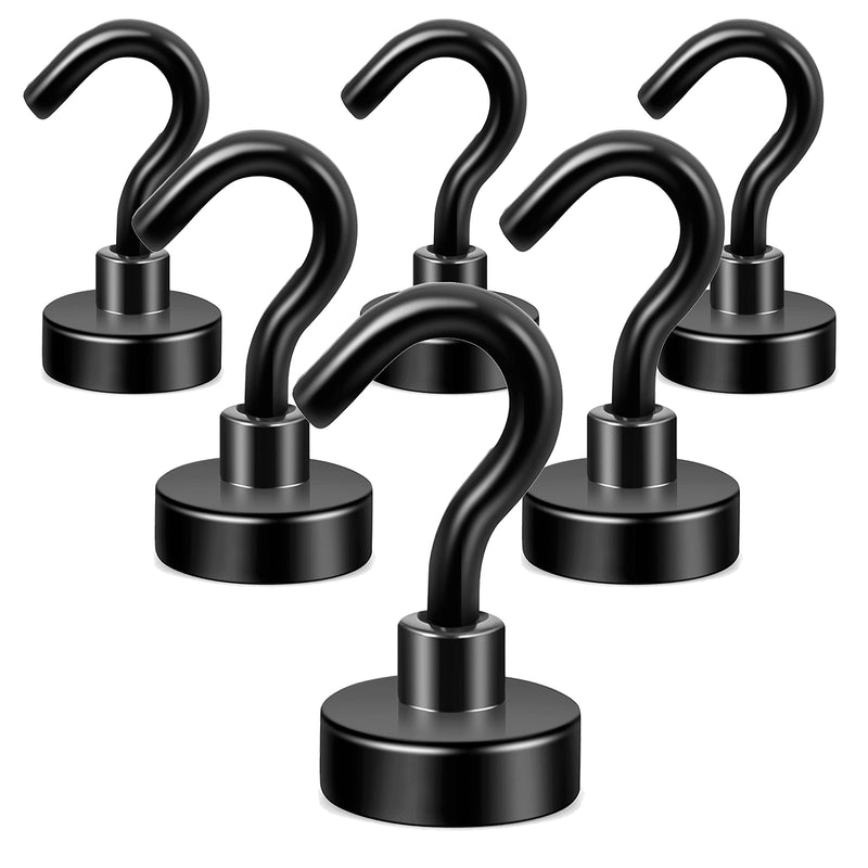 [Australia - AusPower] - Neosmuk Black Magnetic Hooks, 22 lb+ Heavy Duty Earth Magnets with Hook for Refrigerator, Extra Strong Cruise Hook for Hanging, Magnetic Hanger for Curtain, Grill (Black, Pack of 6) 22lbs Magnetic hooks 