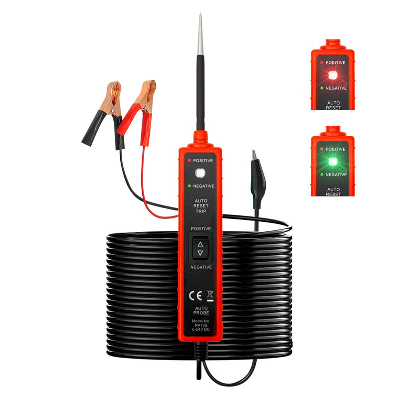 [Australia - AusPower] - Power Circuit Probe Tester with Overload Protection and Component Activation,Polarity Identify Continuity Short Circuit Tester 6-24V with LED Test Light,Buzzer Warning,13FT Long Extension Cable 