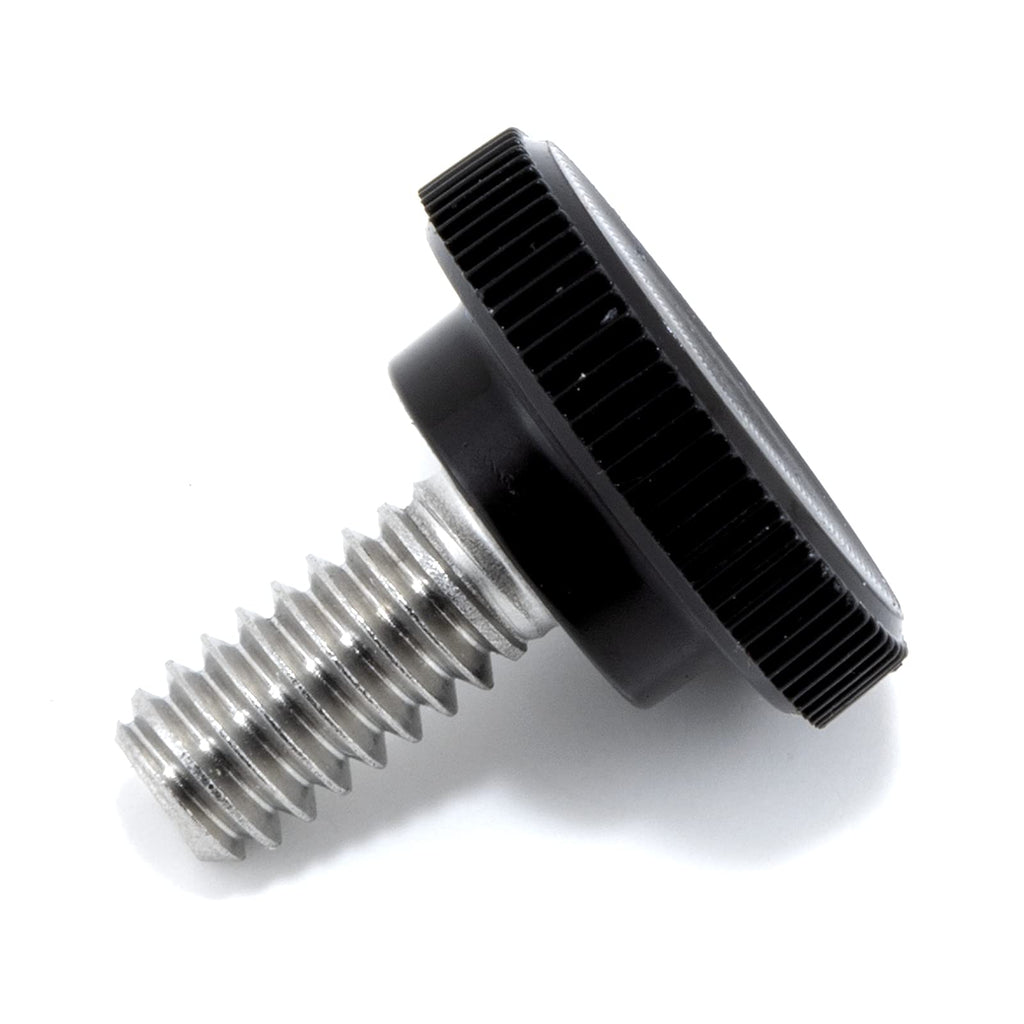 [Australia - AusPower] - 1/4"-20 x 1/2" Thumb Screw Stainless Steel - Black Knurled Round Plastic Knob - Standard/Coarse Thread Thumbscrew - Length: 0.500" - Proudly Built in USA - Package of (4) 4 