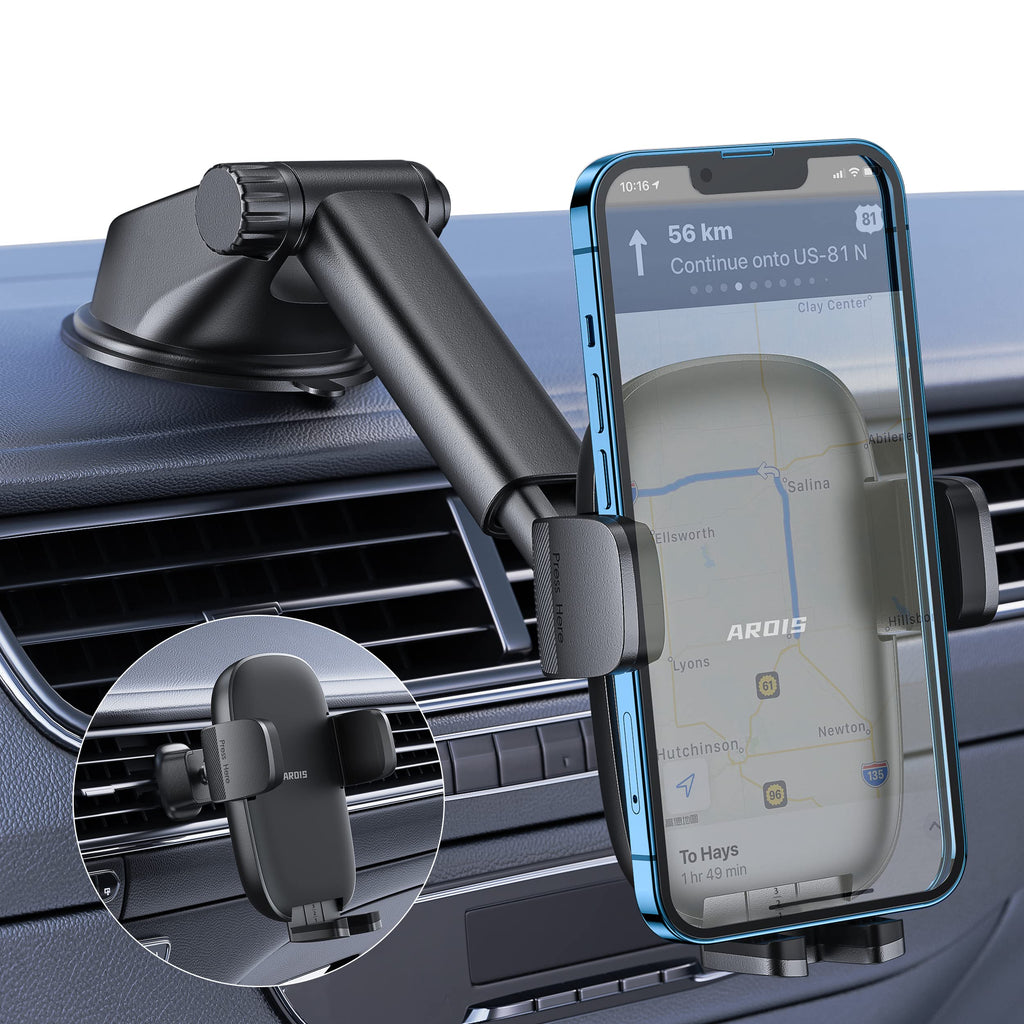[Australia - AusPower] - AROIS Phone Mount for Car, 3 in 1 Dashboard Windshield Air Vent Car Phone Holder Mount [Super Suction Cup & Ultra-Stable] Automobile Cradles Universal Car Cell Phone Holder for iPhone and More 
