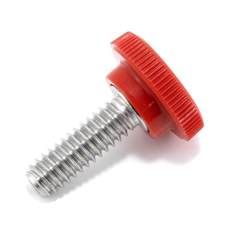 [Australia - AusPower] - 1/4"-20 x 3/4" Thumb Screw Stainless Steel - Red Knurled Round Plastic Knob - Standard/Coarse Thread Thumbscrew - Length: 0.750" - Proudly Built in USA - Package of (4) 4 