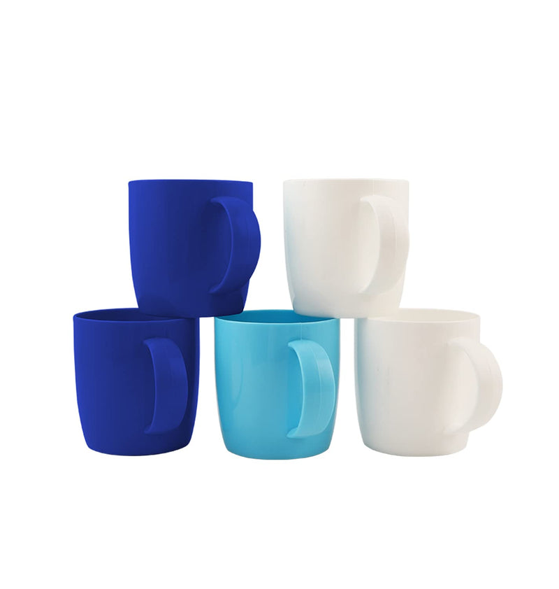 [Australia - AusPower] - Fulong Reusable Plastic Drinking Cup with Handle, BPA Free Microwave & Dishwasher Safe Food Grade PP 13 Ounce Coffee & Milk Mug Set of 5 Blue 