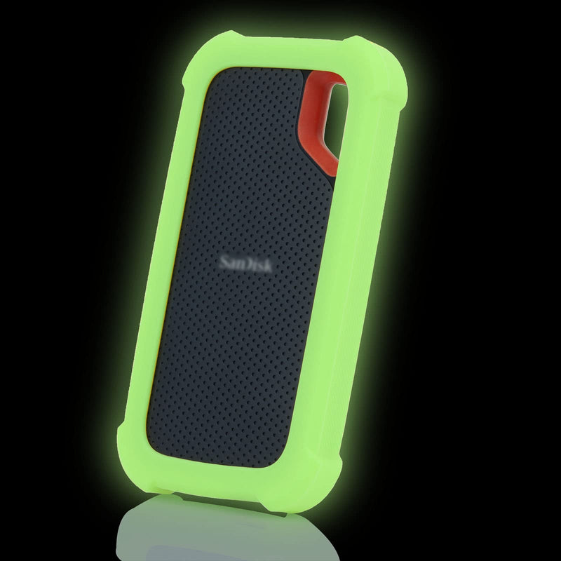[Australia - AusPower] - E61 Cover Case Replacement for SanDisk Extreme V2 500GB 1TB 2TB Portable External SDSSDE61 SSD - Up to 1050MB/s, Soft Silicone Portective Skin Sleeve, Green Glow in Dark - LEFXMOPHY Luminous Green 