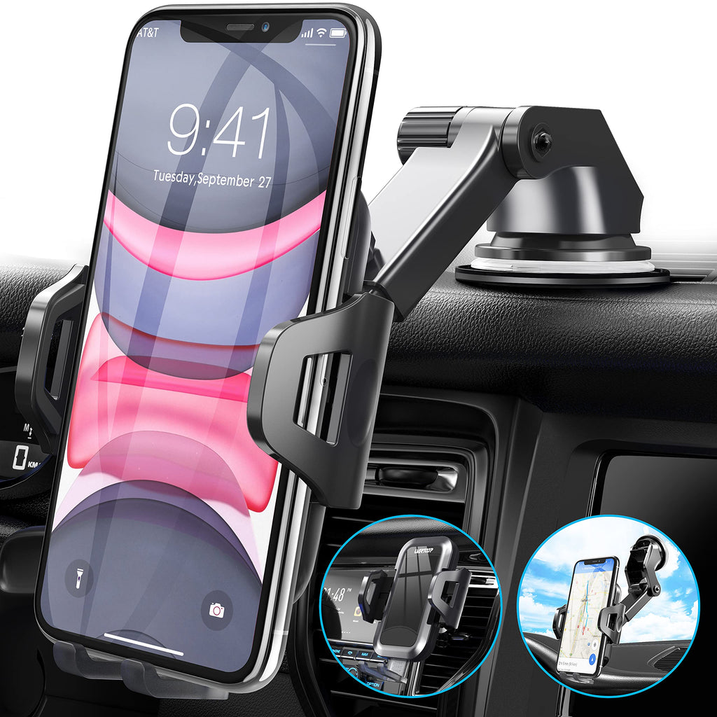 [Australia - AusPower] - UVERTOOP Cell Phone Holder for Car, Upgraded Car Phone Mount Air Vent Dashboard Windshield [Strong Suction & Durable] Car Phone Holder Mount Compatible with iPhone 13 12 Pro Xs Max Galaxy S20 and More Black 