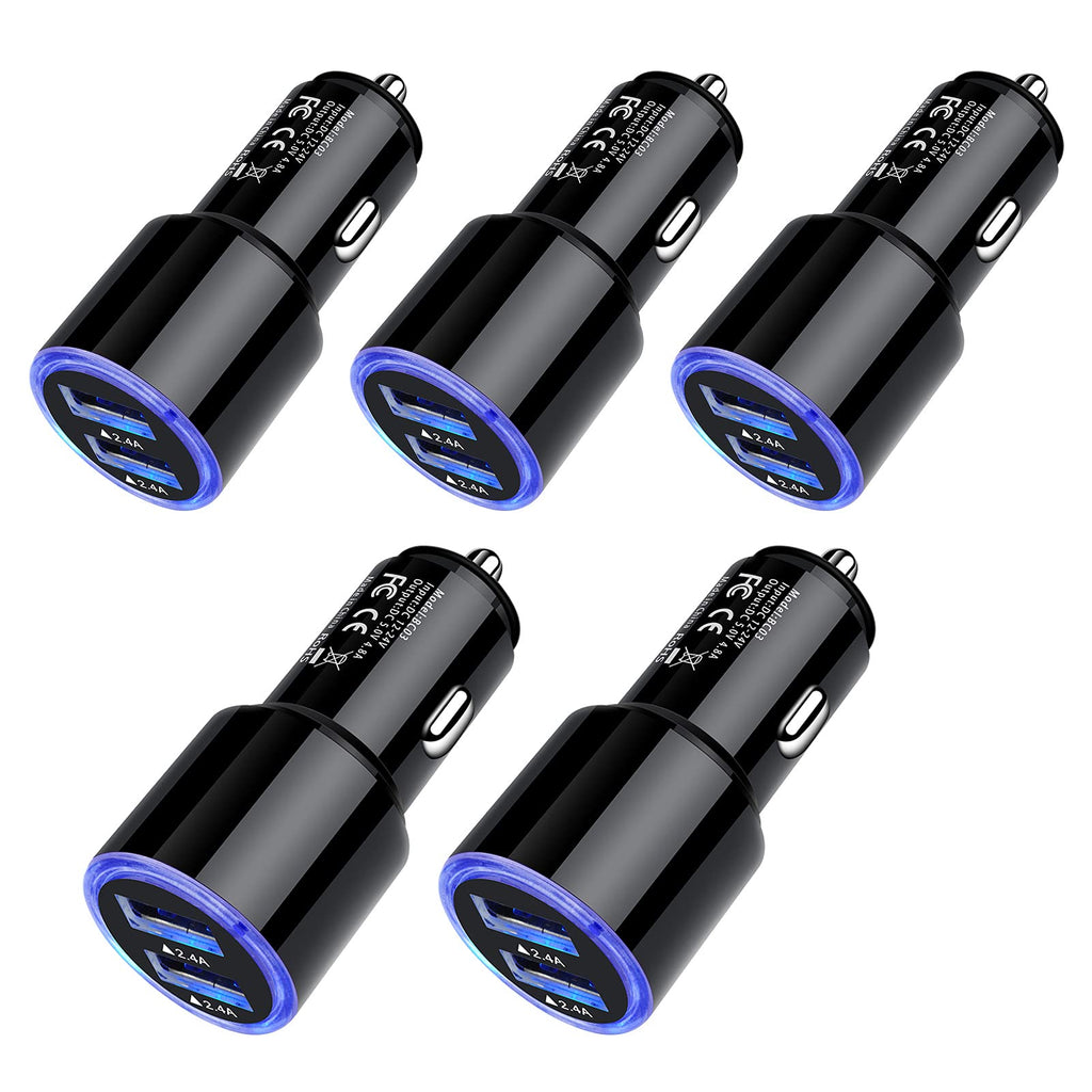 [Australia - AusPower] - Car Charger Adapter, 5Pack 4.8A Dual Port Fast Charge Car Phone Charger USB Lighter Plug Cigarette Charger for iPhone 13 12 11 Pro Max SE XR XS X 8 7 6 6S,Samsung Galaxy S22 S21 S20 S10 S9 S8 A12 A32 