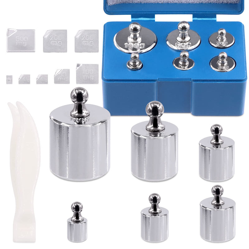 [Australia - AusPower] - Mardatt 18 Pcs Precision Scale Calibration Weight Set10m to 500mg, 5g to 100g Grams Steel Weights Calibration with Tweezers for Digital Balance Scale, Jewellery Scale, M2 Class(Total 200g) 