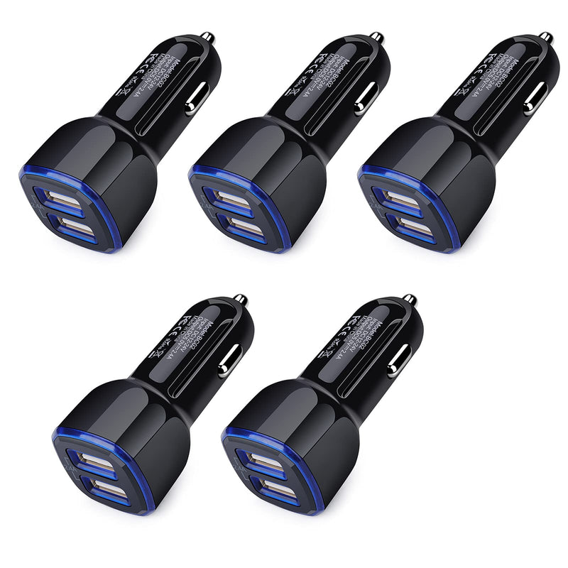 [Australia - AusPower] - Car Charger iPhone, 5Pack 2.4A 12V USB Adapter Car Cigarette Lighter USB Charger Car Plug for iPhone 13 12 11 Pro SE XR XS X 8 7 6 6S, Samsung Galaxy S22 S21 S20 S10 S9 S8 S7,LG,Moto,Android,Kindle 