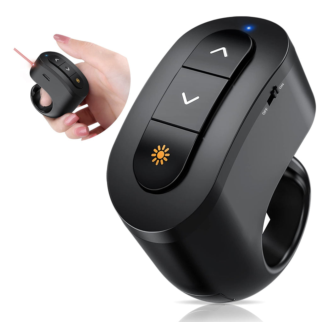 [Australia - AusPower] - Presentation Clicker Remote with Red Laser Pointer, Finger Ring Presenter Rechargeable Slide Remote for Powerpoint,Presentations,PPT Clicker,RF 2.4GHz Wireless Presenter Remote for Computer,Laptop,Mac 