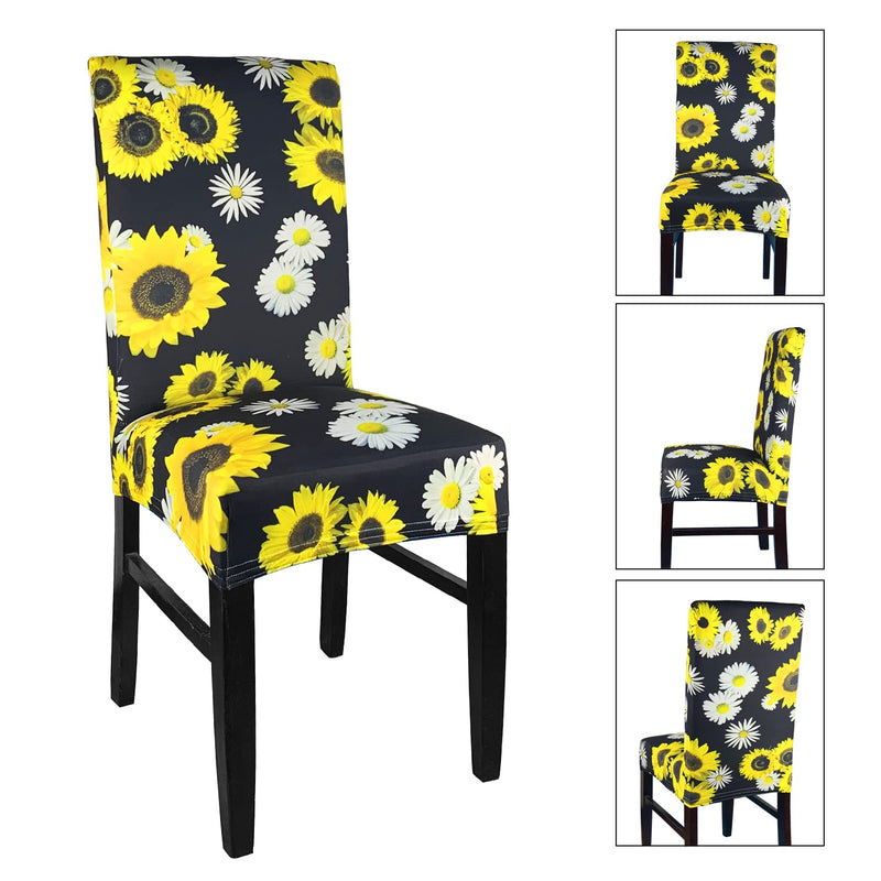 [Australia - AusPower] - 4 Pack Washable Chair Covers for Dining Room,Removable Stretch Spandex Parsons Chair Slipcovers,Kitchen Seat Covers ,forros para Silla de comedor de 4 for Dining Room,Party Decoration（Daisy） Sunflower and Daisy 