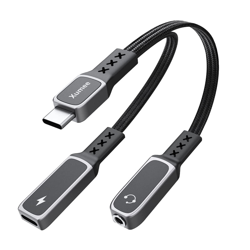 [Australia - AusPower] - 【Upgraded】USB C to 3.5mm Audio Adapter and Charger,Xumee 2-in-1 USB-C splitter Aux and Charging, Type C Headphones Mic Jack Dongle Compatible with Pixel 5 4 XL, Galaxy S22 S21 S20 S20+ Note 20 (Grey) Grey 