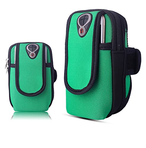 [Australia - AusPower] - Octo Mounts Universal Armband with Multifunctional Pockets. Neoprene Arm Cell Phone Holder for Sports, Hiking, Running, Biking, Fitness and Gym Workouts. Perfect for The Beach or Pool. (Green) Green 