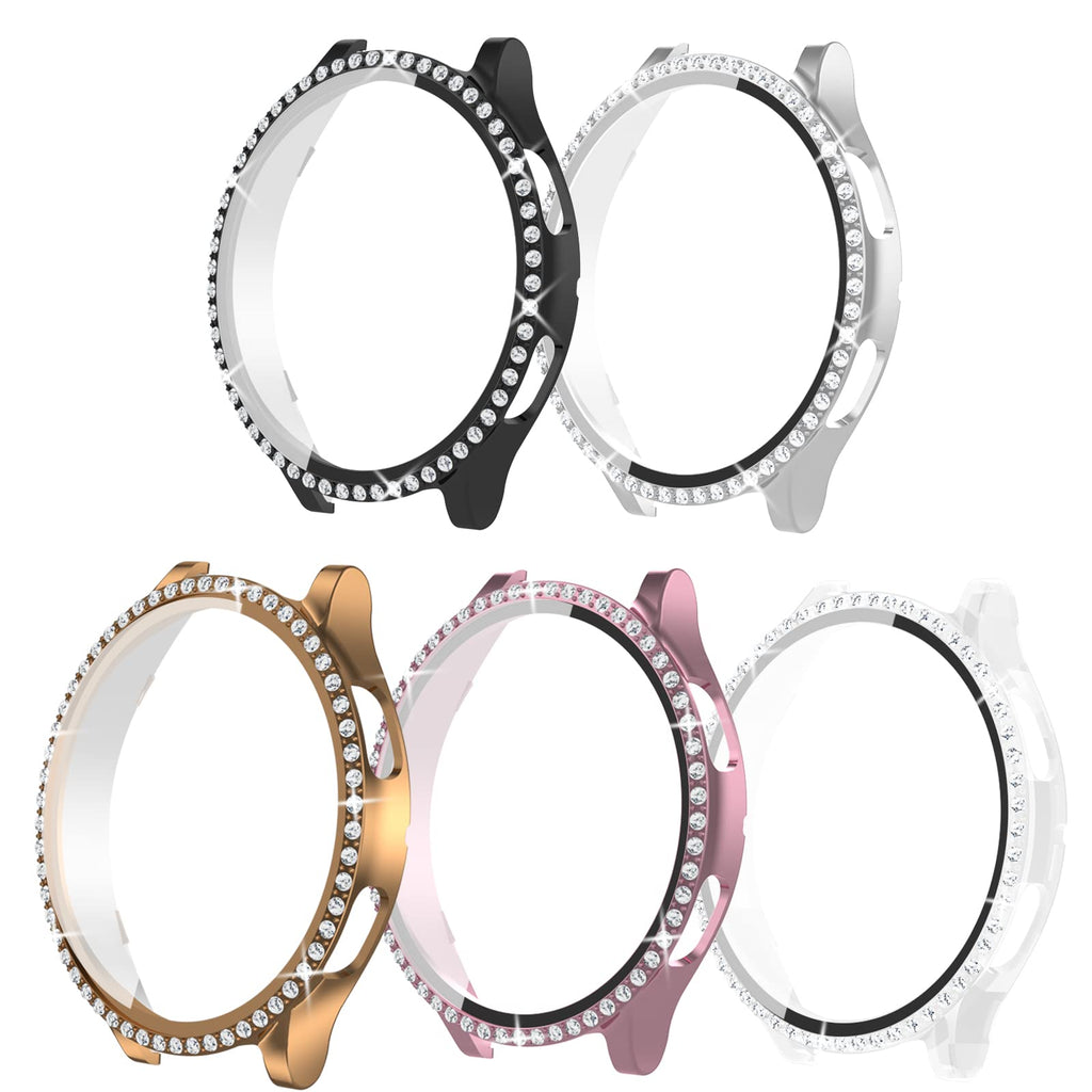 [Australia - AusPower] - Wiskii 5 Pack Bling Case Compatible for Samsung Galaxy Watch 4 44mm Crystal Rhinestone Screen Protector, Hard PC Sparkle Diamond Protective Face Cover with Built-in Tempered Glass Black/Silver/Clear/Rose Gold/Pink 44 MM 