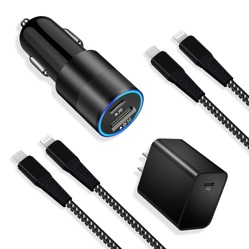 [Australia - AusPower] - Aymla USB C Fast Charger Kit Compatible for iPhone 13 Pro/12 Pro Max/mini/11/XS/XR/X/8/Plus/SE 2020, 20W PD Car Charger Adapter & Block Wall Charger with 2 Pack MFi Certified Cords 3ft 