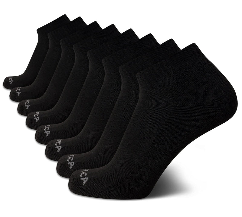 [Australia - AusPower] - Nautica Men's Athletic Socks - Cushioned Quarter Cut Ankle Socks (8 Pack) Black 6-12.5 