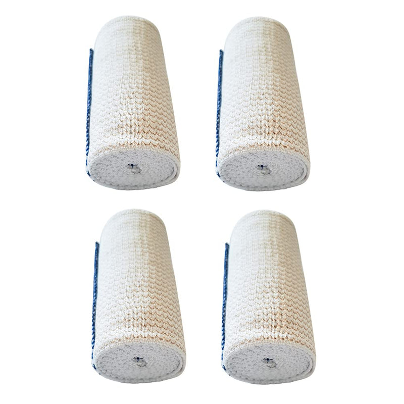 [Australia - AusPower] - SPA SLENDER 4-inch – Sports - Hook Loop Closure – Non-Latex Bandage Elastic Wrap - Compression - Injuries - Support – 4 pcs Washable 4 inches Wide Elastic Bandage – up to 15 ft Stretched 4" Wide 4 Pack 