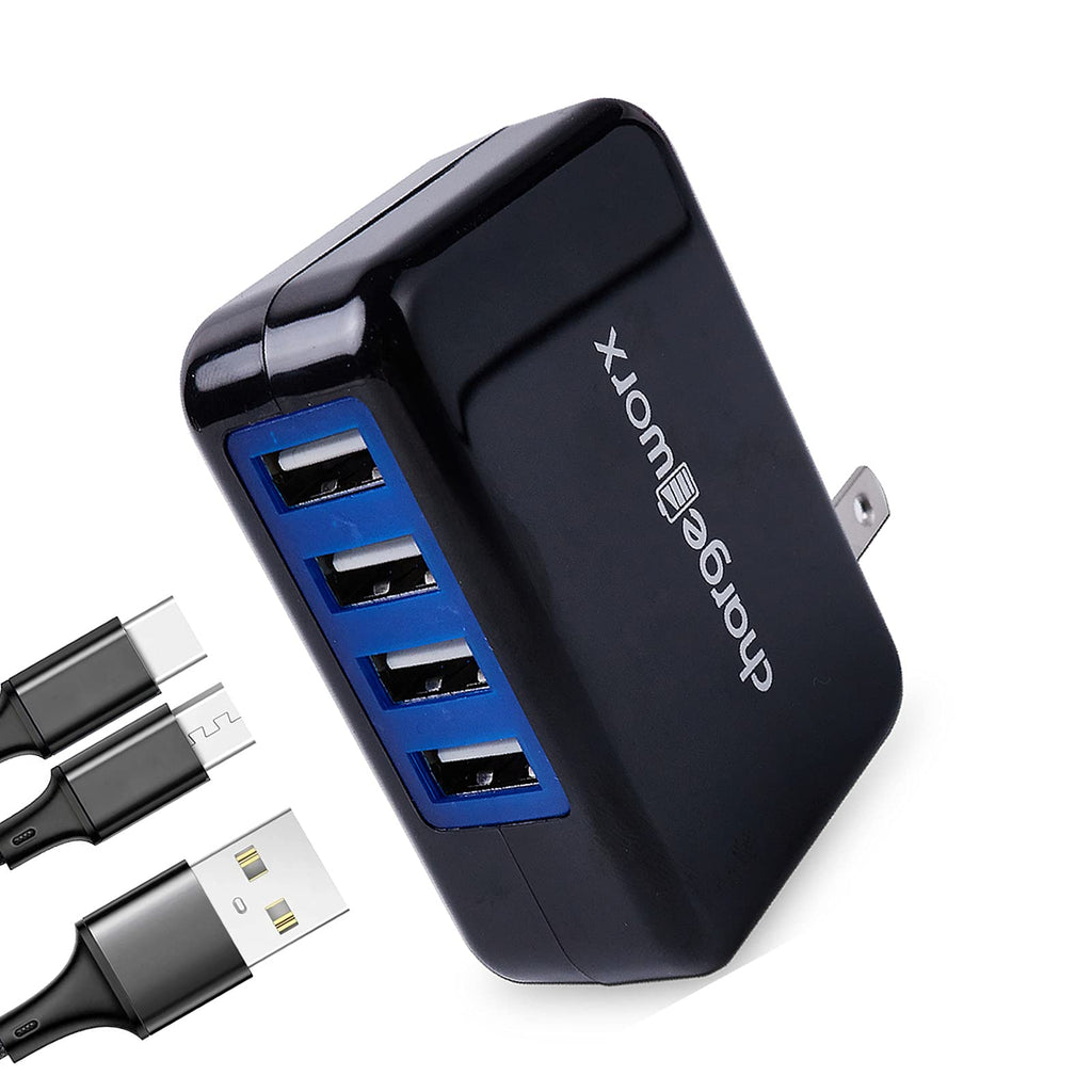 [Australia - AusPower] - USB Charging Hub Charger Block Wall Charger USB Charger Adapter Charging Station 4 Multi Port Fast Charger Power Block with Cable for iPhone 12 Pro Max Plus Samsung Multiple Device Phone Tablet Laptop Black 