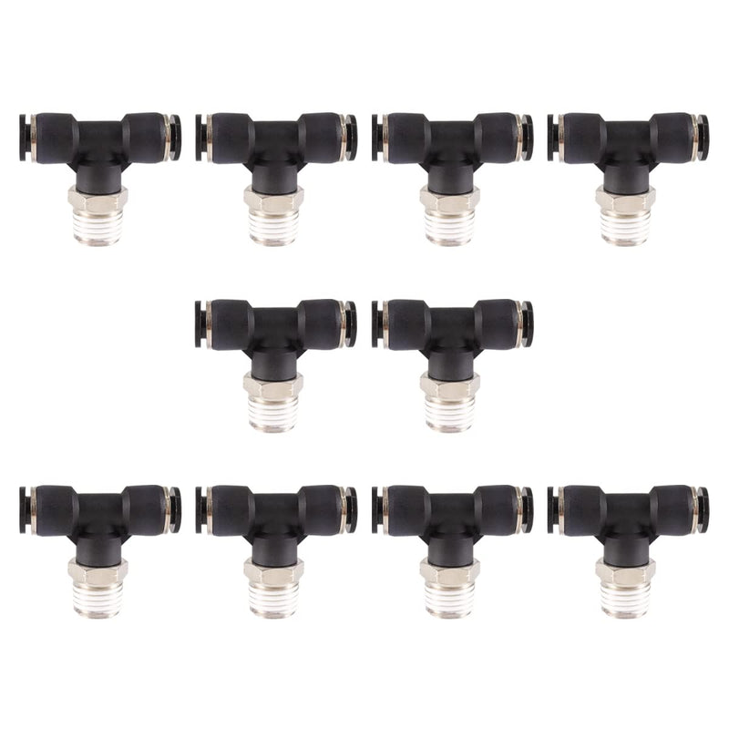 [Australia - AusPower] - Male Branch Tee Push to Connect Air Line Fittings 1/4"OD x 1/4"NPT Thread Quick Release Connectors 3 Way Shaped Union Adapter Fitting 