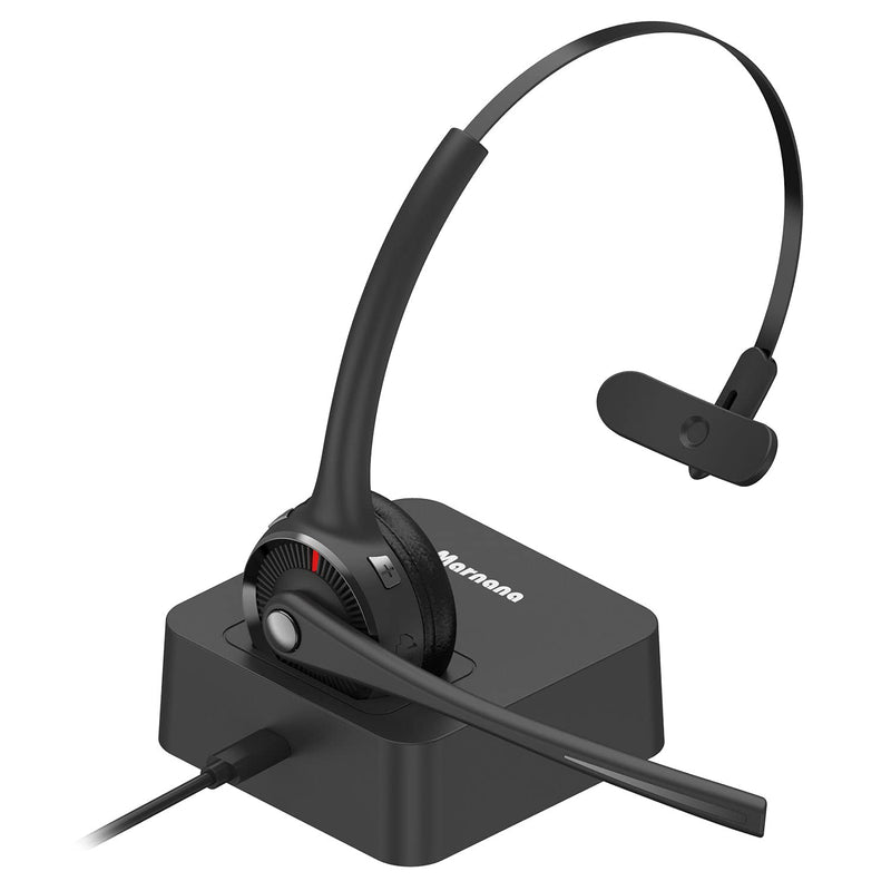 [Australia - AusPower] - Bluetooth Headset, Marnana Trucker Wireless Headset with Microphone & Charging Base, V5.0 Noise Cancelling Mic On Ear Hands-Free Headphone for iPhone Samsung Cell Phone Call Center Home Office Skype Black 