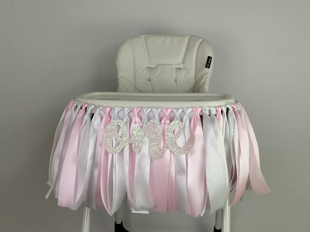 [Australia - AusPower] - Pink White 1st Birthday Baby High Chair Glitter Gold 1 Banner Chair Tutu Skirt Decoration for Birthday Party Supplies 