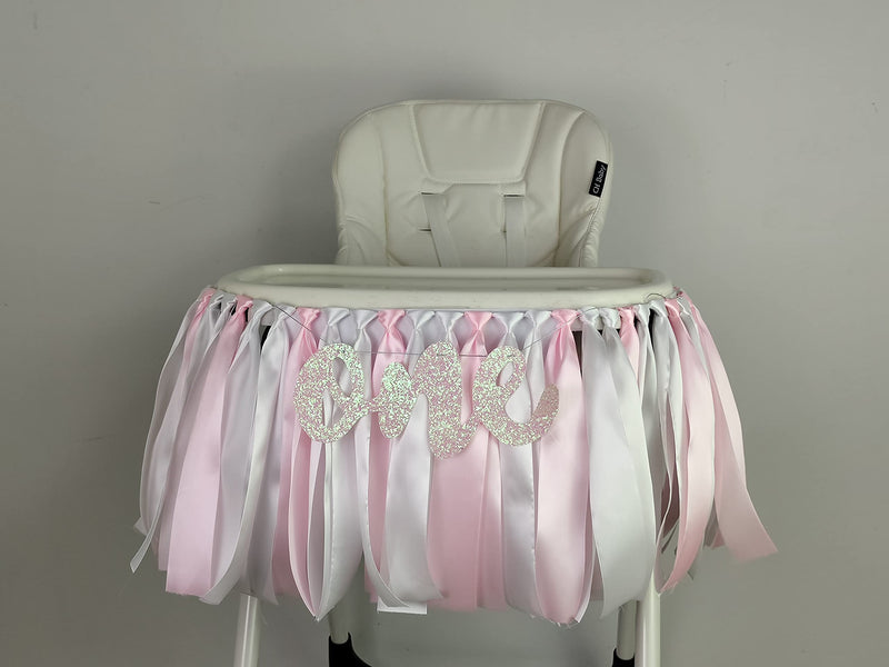 [Australia - AusPower] - Pink White 1st Birthday Baby High Chair Glitter Gold 1 Banner Chair Tutu Skirt Decoration for Birthday Party Supplies 