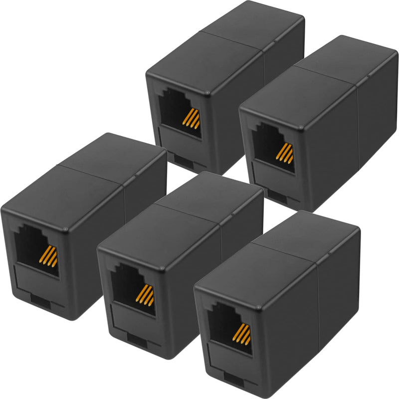 [Australia - AusPower] - NECABLES (5 Pack) RJ11 Coupler Phone Line Connector Telephone Cord Adapter RJ11 6P4C Female to Female for Landline Phone and Fax Black Black 5pcs 