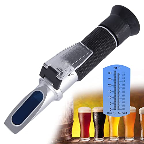 [Australia - AusPower] - LICHEN lab Refractometer Brewing with ATC for Homebrew, Dual Scale - Specific Gravity 1.000-1.130 & Brix 0-32%, Hydrometer for Wine Making and Beer Brewing 0-32%Beer Refractometer 