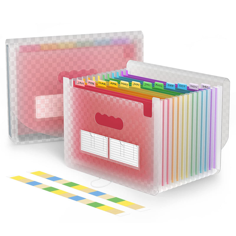 [Australia - AusPower] - 12 Pockets Expanding File Folder, ActFaith Accordian File Organizer with Cover/Portable A4 Letter Size Filing Box, Bill Document Receipt Organizer Plastic Bag with Colored Tab for Classroom (Pink) Pink 