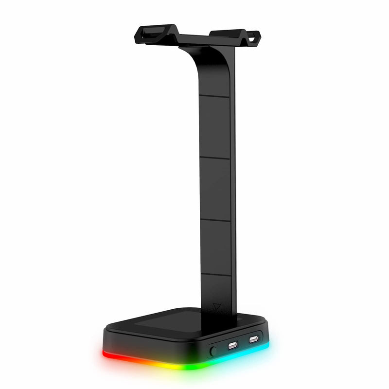 [Australia - AusPower] - D9 RGB Headphone Stand with 2 USB Ports, 14 RGB Lighting Effects, Desk Gaming Headset Holder Hanger Rack, Suitable for Gamer Desktop Table Game Earphone Accessories (Black) Black 