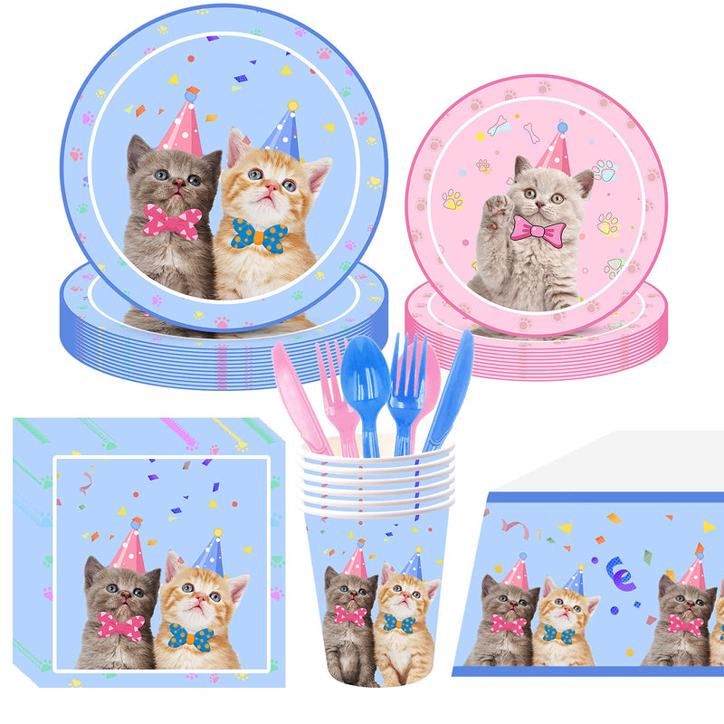 [Australia - AusPower] - Cat party supplies,116PCS Cat Disposable Tableware with Cat Plates Cups Napkins for Kitten Birthday Theme Party Serves 16 