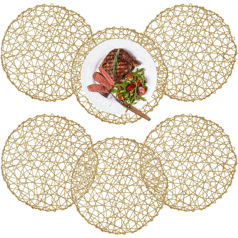 [Australia - AusPower] - Gold Round Placemats Set of 6 - Spring Placemats Non-Slip Heat Resistant Woven Placemats - Indoor, Outdoor Placemats Gold Paper for Table - Metallic Gold Placemats Round Place Mats Weddings, Parties Gold Woven 