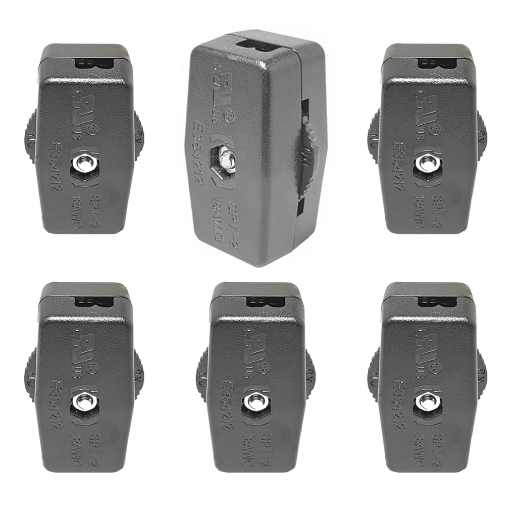 [Australia - AusPower] - Thumbwheel Actuator Switches, 6 Pack Lamp Cord Switch in-line AC 125V 3A Through Inline Lamp Cord Light Switch, Black 