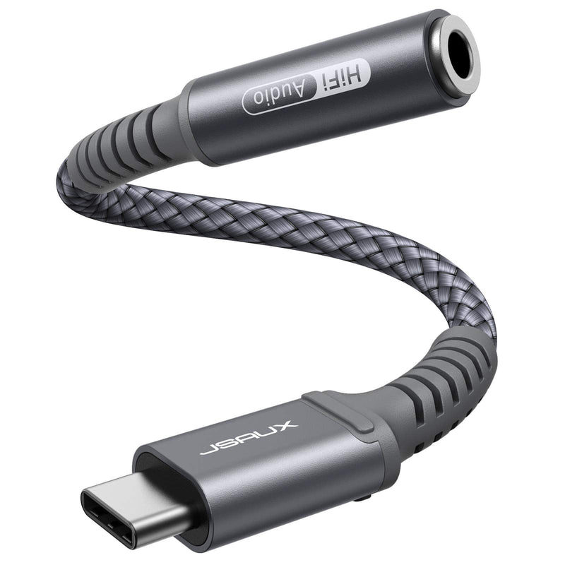 [Australia - AusPower] - JSAUX USB C to 3.5mm Aux Audio Cable Adapter, Type C to 3.5mm Headphone Adaptor with HiFi DAC Chip Compatible with Samsung Galaxy S22/S21 5G/S20/S20+/S10,Note 20/10/9,Pixel 4 3 2 XL-Grey 0.18m Grey 