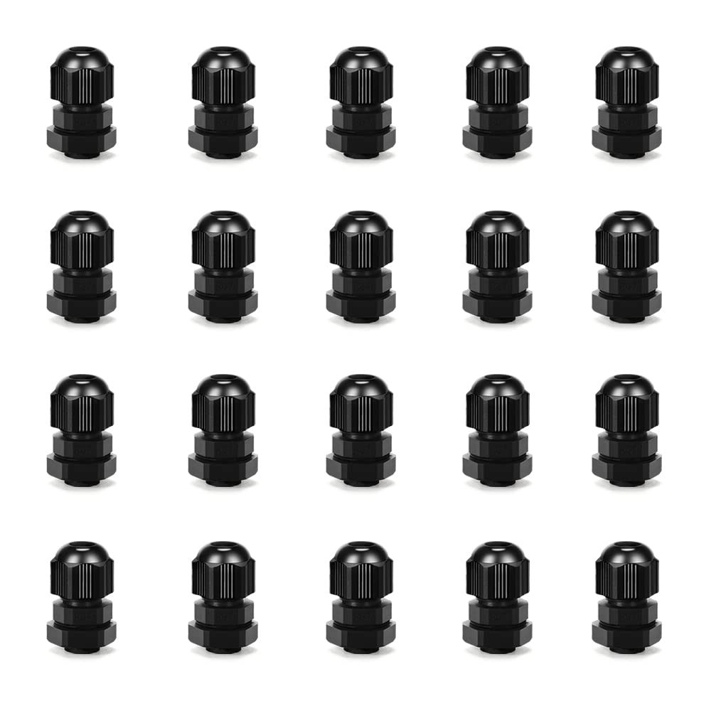 [Australia - AusPower] - CGELE Cable Gland 20 Pack Plastic Waterproof Adjustable Connector 3-7mm PG7 Strain Relief Cord Connectors Joints Nylon with Gaskets, (20-pack) PG7(20-pack) 