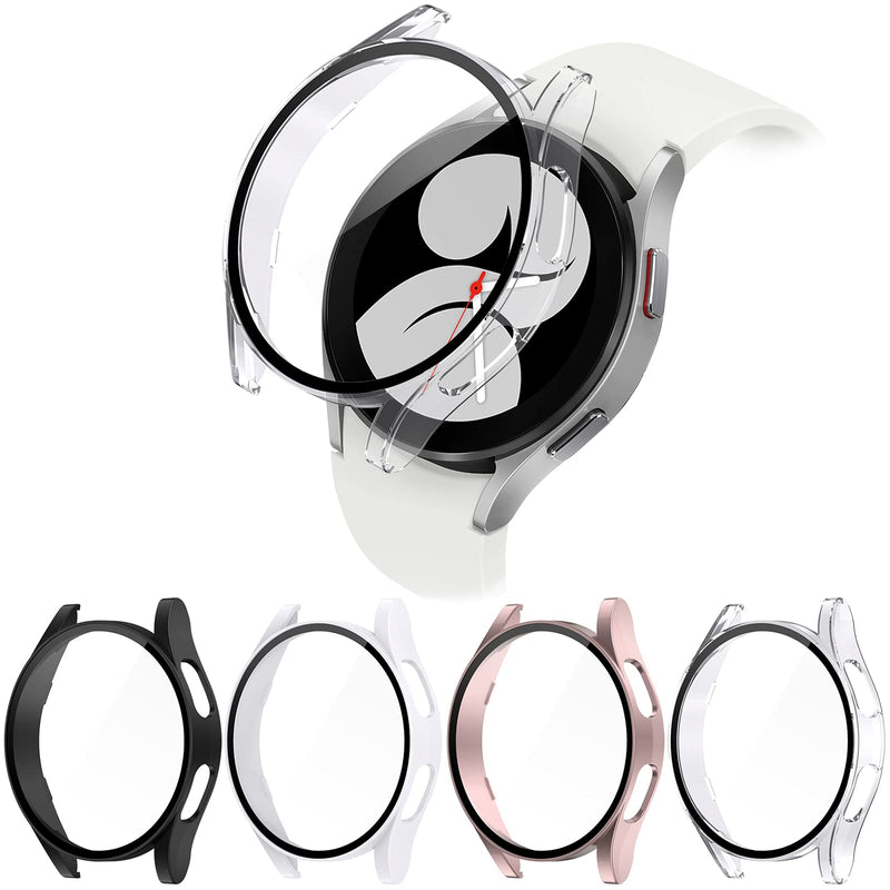 [Australia - AusPower] - NANW [4-Pack] Hard PC Case with Tempered Glass Screen Protector Compatible with Samsung Galaxy 4 40mm, Electroplated Case for All Around Coverage Protective Bumpers Cover for Galaxy Watch 4 Smartwatch Black/White/Rose Gold/Clear 