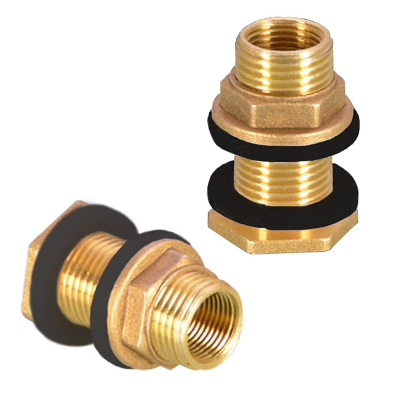 [Australia - AusPower] - Uenede 2PCS Solid Brass Bulkhead Fitting 3/8”Female x 1/2”Male Double Threaded Bulkhead Water Tank Connector 3/8"Female x 1/2"Male 