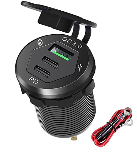 [Australia - AusPower] - 12V USB C Outlet Car Charger, 3 Port USB Outlet Dual 18W PD 3.0 USB-C & 18W QC 3.0 Quick Charge with Power Switch Fast Type C Car Adapter for Car, Boat, Marine, Truck, Golf, Motorcycle and More 