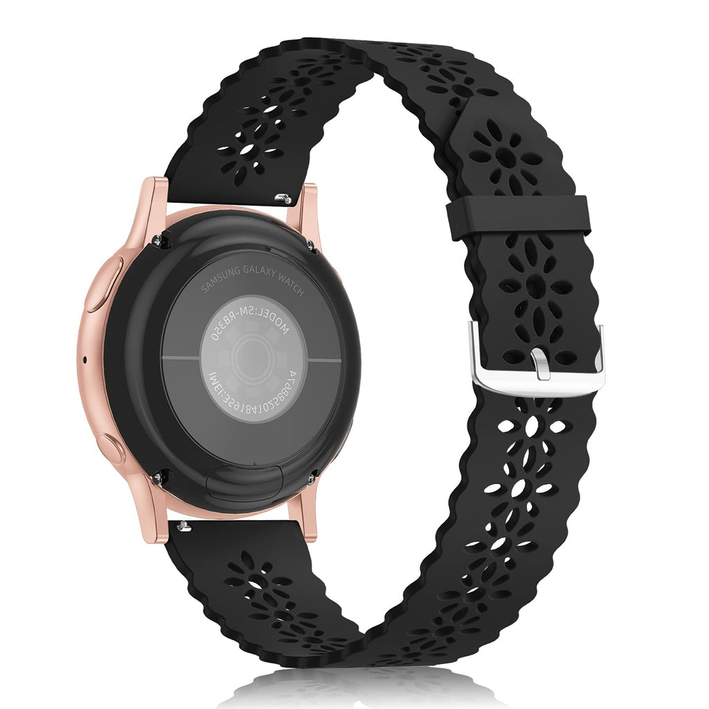 [Australia - AusPower] - Lace silicone Band 20mm Compatible for Samsung Galaxy Watch 4 40mm 44mm/Watch 3 41mm/Active 2 Watch Bands 40mm 44mm/Watch 4 Classic 42mm 46mm,Slim Bands Soft Smartwatch Strap for Women Black 