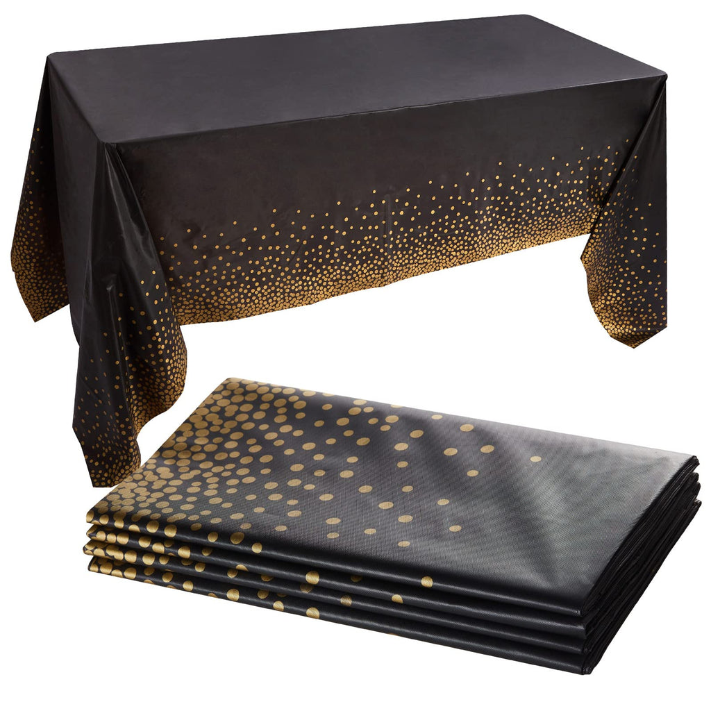 [Australia - AusPower] - 4 Pack Disposable Plastic Tablecloth 54 x 108 Inch Dot Confetti Party Rectangle Table Covers for BBQ, Picnic Birthday, Wedding , Holiday Dinner (Black Gold) Black Gold 