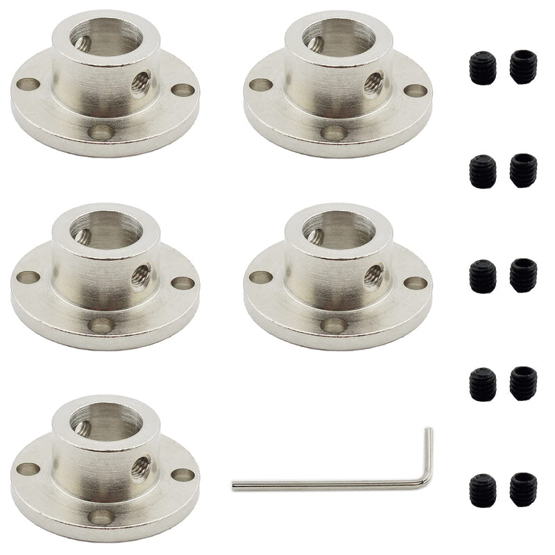 [Australia - AusPower] - 5 Pack Flange Coupling Connector, TTZEZE Rigid Guide Steel Model Coupler Accessory, Shaft Axis Fittings for DIY RC Model Motors,High Hardness Coupling Connector with Set Screws and Wrench (12mm(1/2")) 12mm(1/2") 