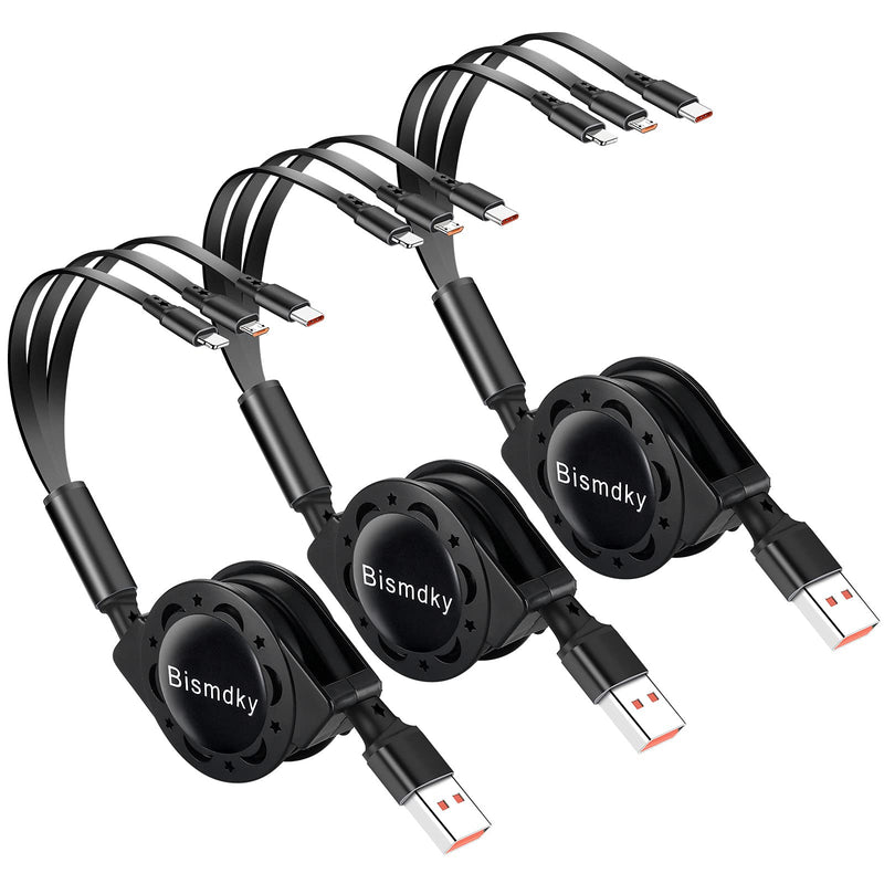 [Australia - AusPower] - Bismdky 3Pack 3 in 1 Multi USB Retractable Charger Cable,3A Multiple Charging Cord Adapter with Type C Micro USB Mini Port Connectors Fast Charging Compatible with Cell Phones Tablets Universal Use 