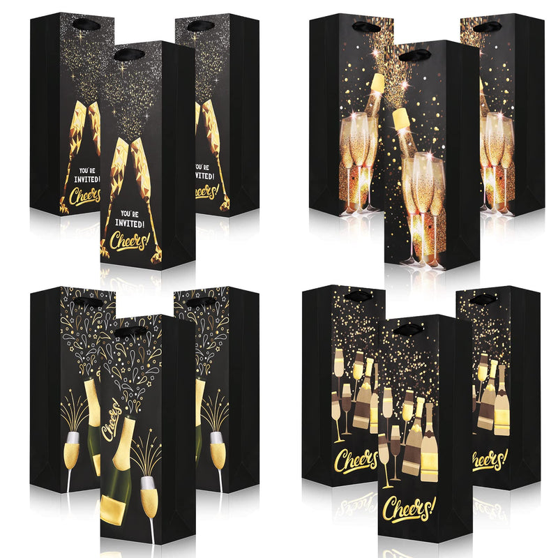 [Australia - AusPower] - Carnation 12Pack Wine Gift Bag, Wine Gift Bags for Wine Bottles, 4 Colors Black and Gold Foil Wine Bag for Easter, Thanksgiving, Hanukkah, Retirements, Housewarmings, Graduations, Christmas, 14 Inch 