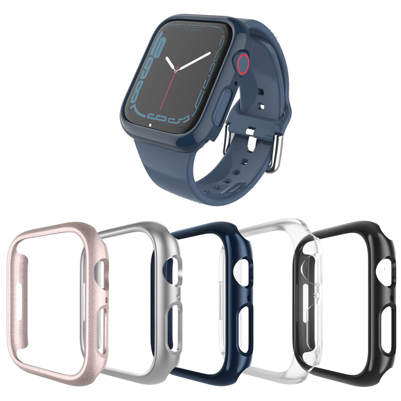 [Australia - AusPower] - [5 Pack] Wiskii Compatible with Apple Watch Series 7 Case 45MM (NO Screen Protector) Hard PC Ultra-Thin Bumper Protective Cover Frame for iWatch 45MM Accessories Midnight Blue/Rose Gold/Clear/Silver/Black 45 MM 